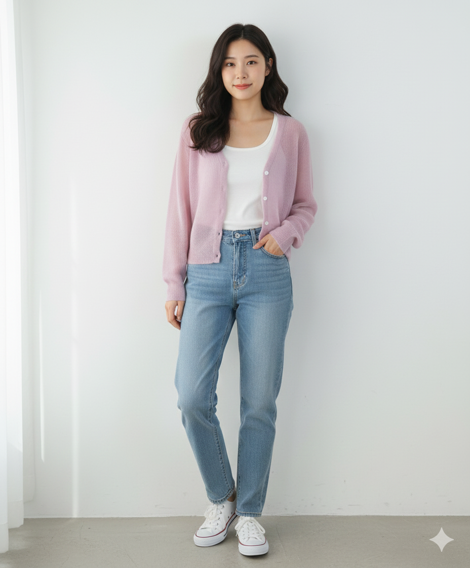 mohair V neck light pink