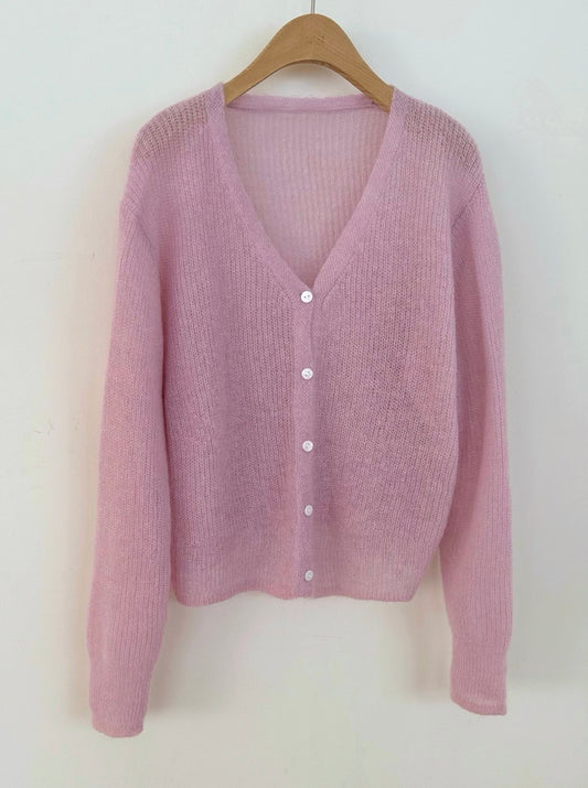 mohair V neck light pink
